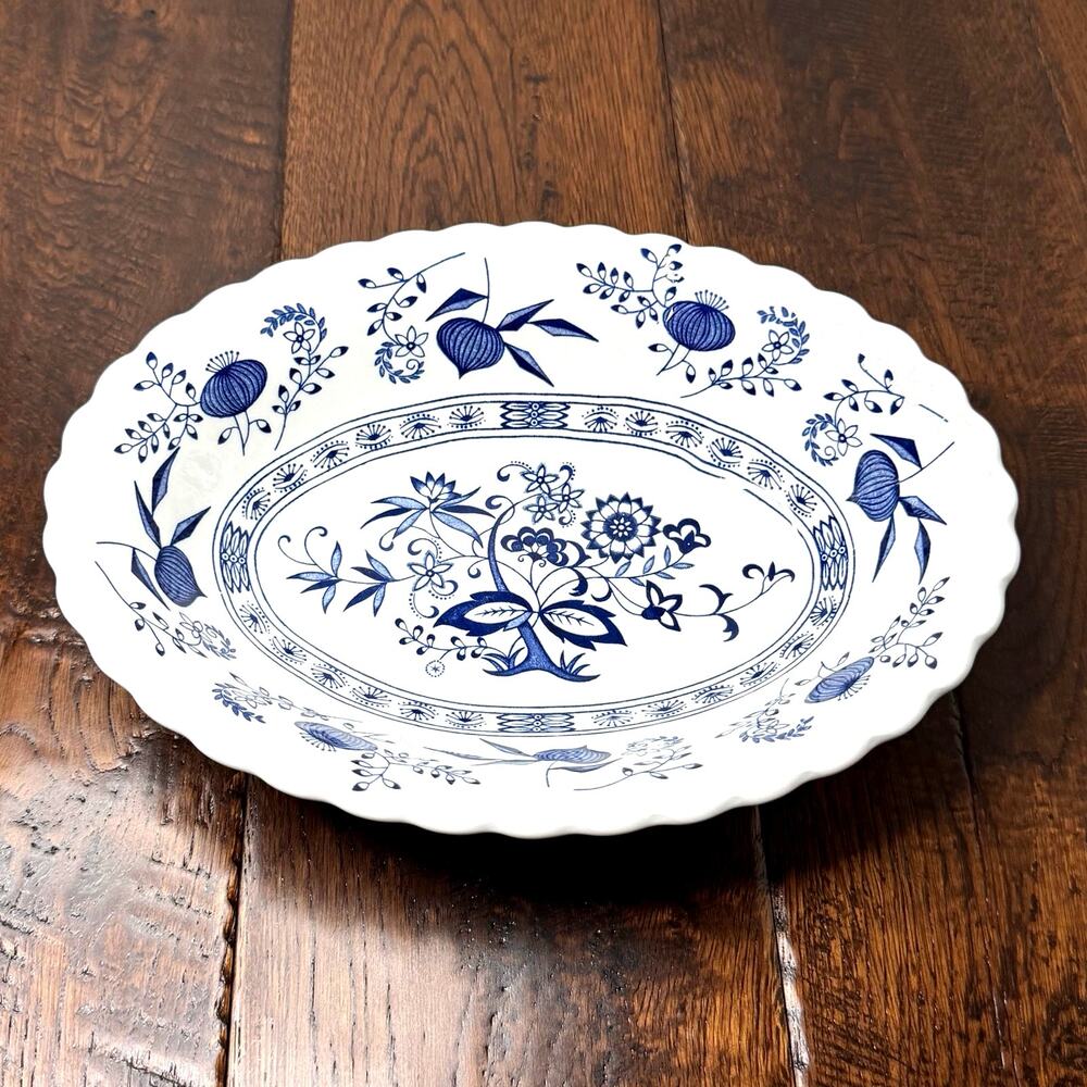 Vintage J&G Meakin Blue Nordic Oval Serving Bowl | Blue & White Transferware